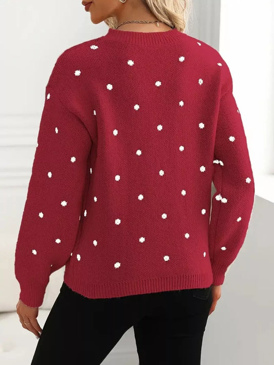 Women's Polka Dot Round Neck Sweater — women's knit sweater Australia