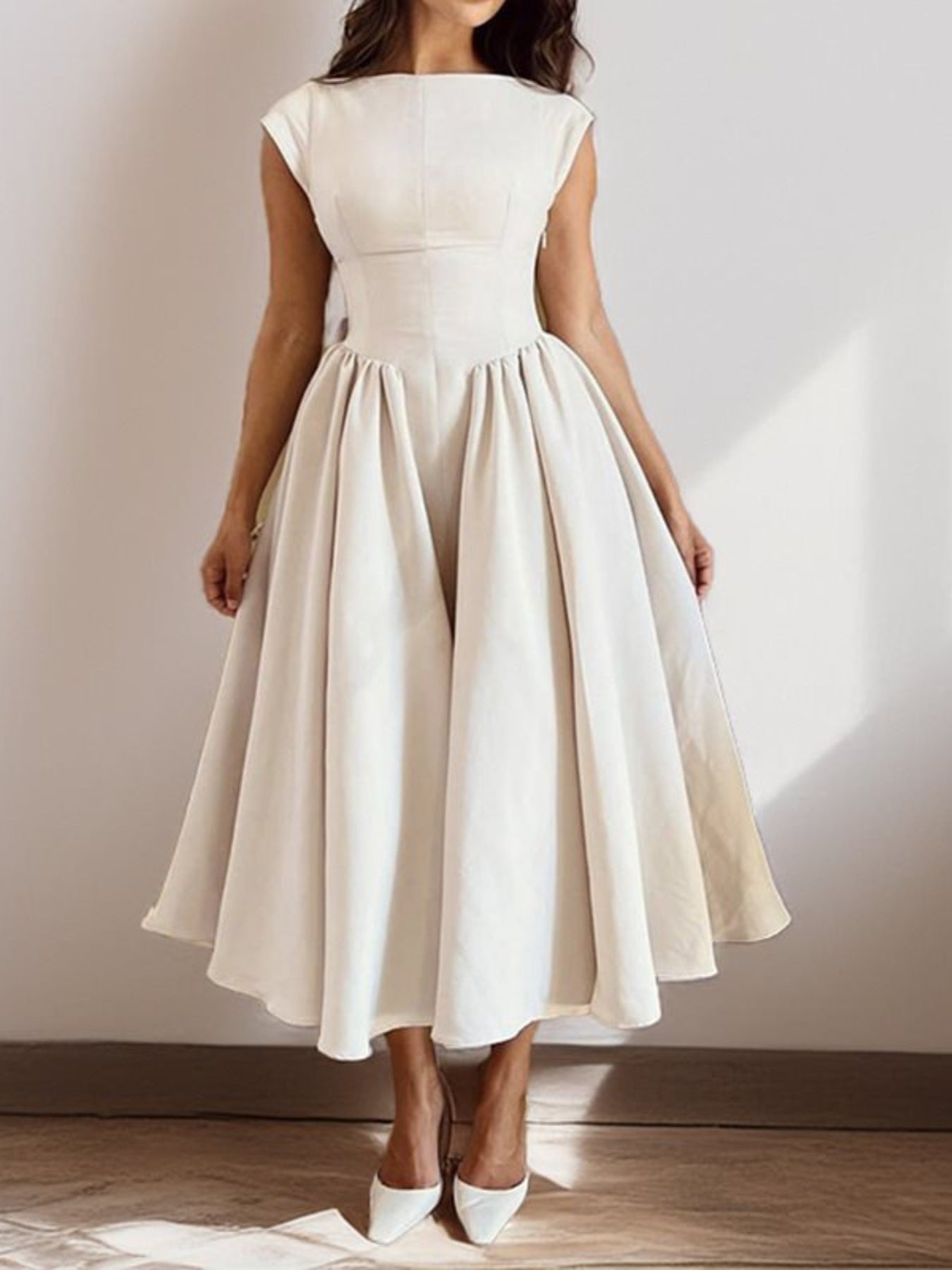 Women's Full Size Cap Sleeve A-Line Midi Dress Plus