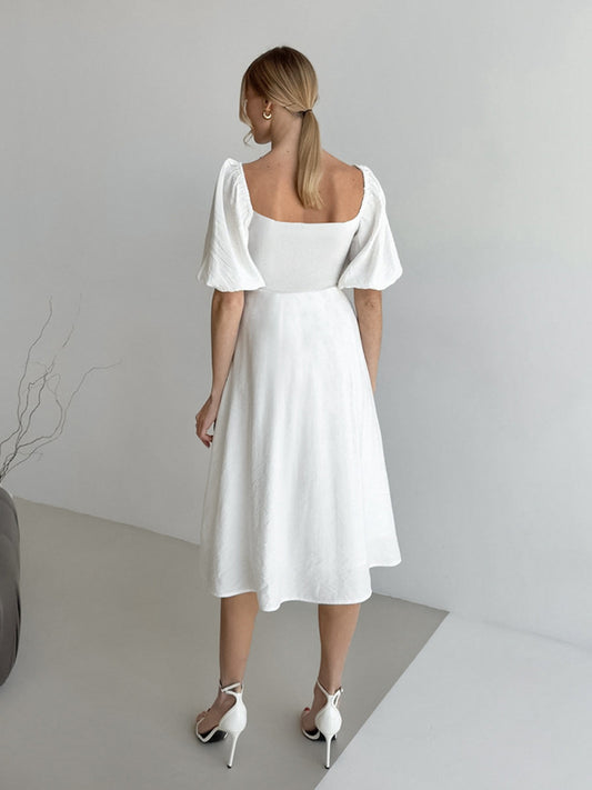 Twisted Front Puff Sleeve Midi Dress — women's casual dress Australia