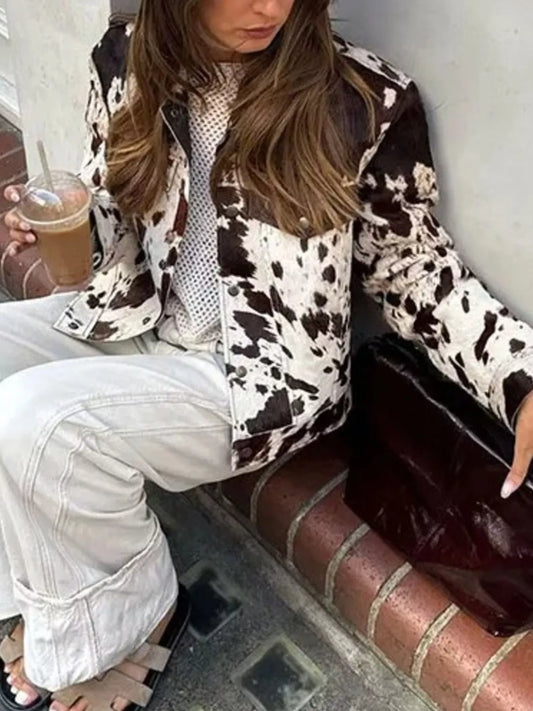 Cow Print Collared Neck Jacket — women's jacket Australia