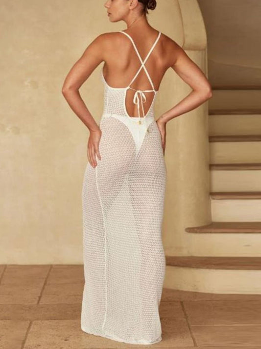 Women's Crochet Knit Slit Cover-Up Dress — women's knitwear Australia