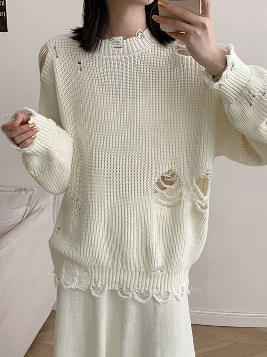 Women's Distressed Long Sleeve Sweater and Skirt Set — women's knitwear Australia