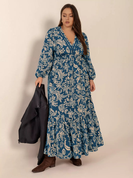 Plus Size Boho Floral Print Long Sleeve Maxi Dress — women's maxi dress Australia