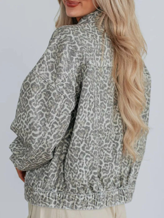 Leopard Button Up Denim Jacket — women's jacket Australia