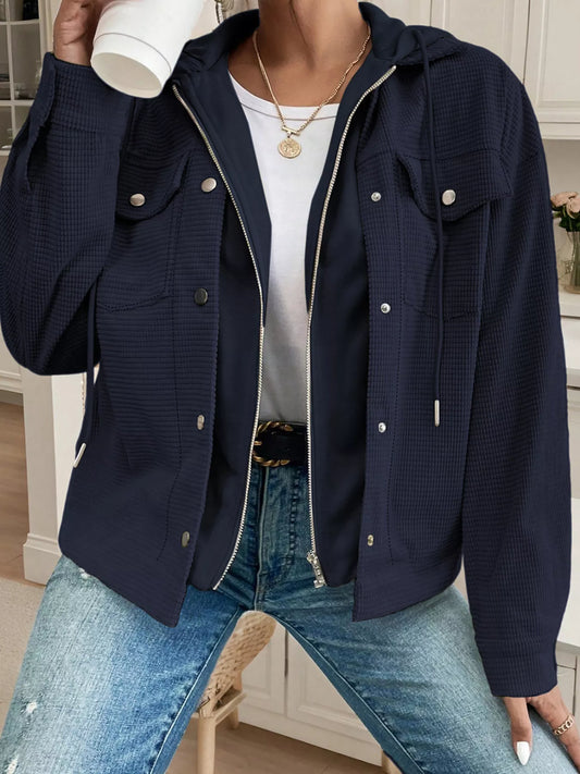 Hooded Waffle Knit Zip-Up Jacket — women's jacket Australia