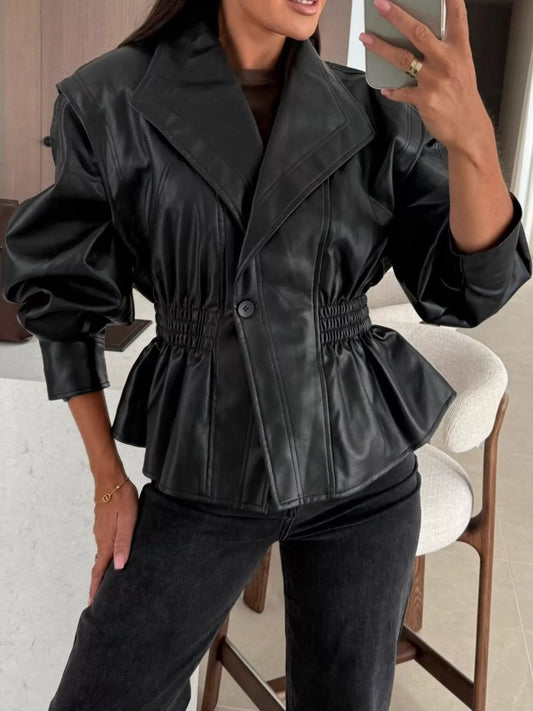 Peplum Waist Leather Jacket — women's jacket Australia