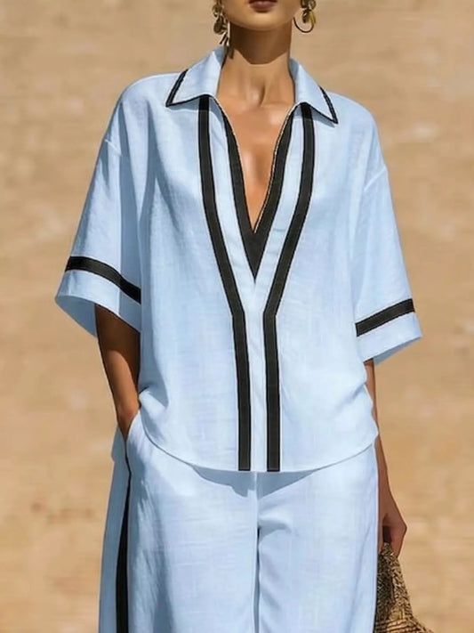 Full Size Contrast Trim Top and Pants Set Plus Size — women's co-ord set Australia