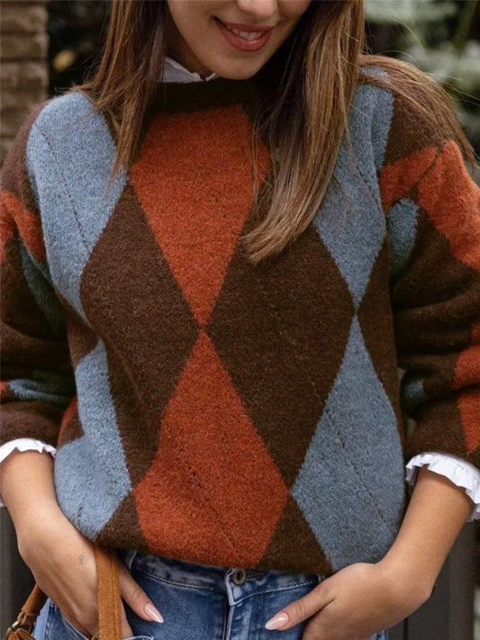 Women's Vintage Argyle Round Neck Sweater — women's knitwear Australia