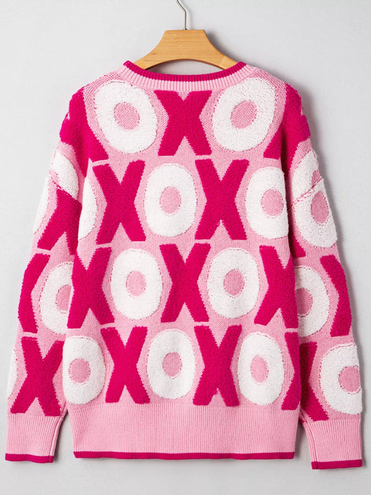 Women's XOXO Pattern Round Neck Sweater — women's knit sweater Australia