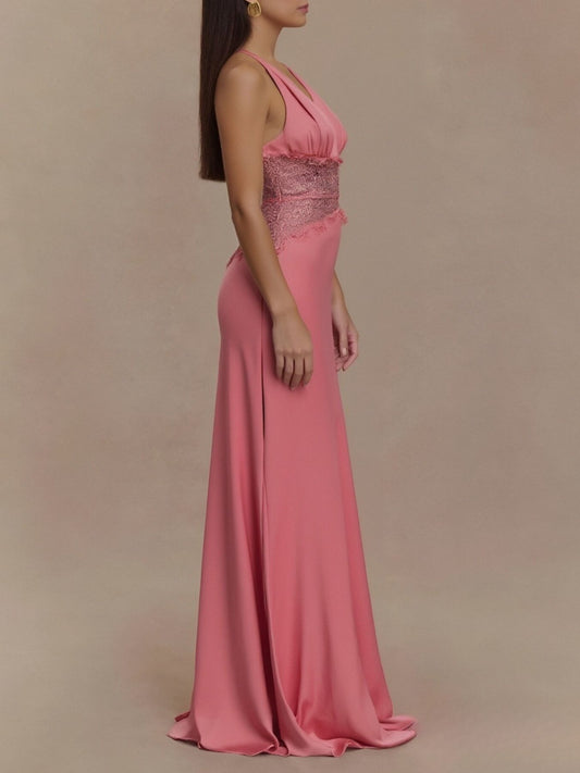 Halter Neck Lace Trimmed Maxi Dress — women's maxi dress Australia