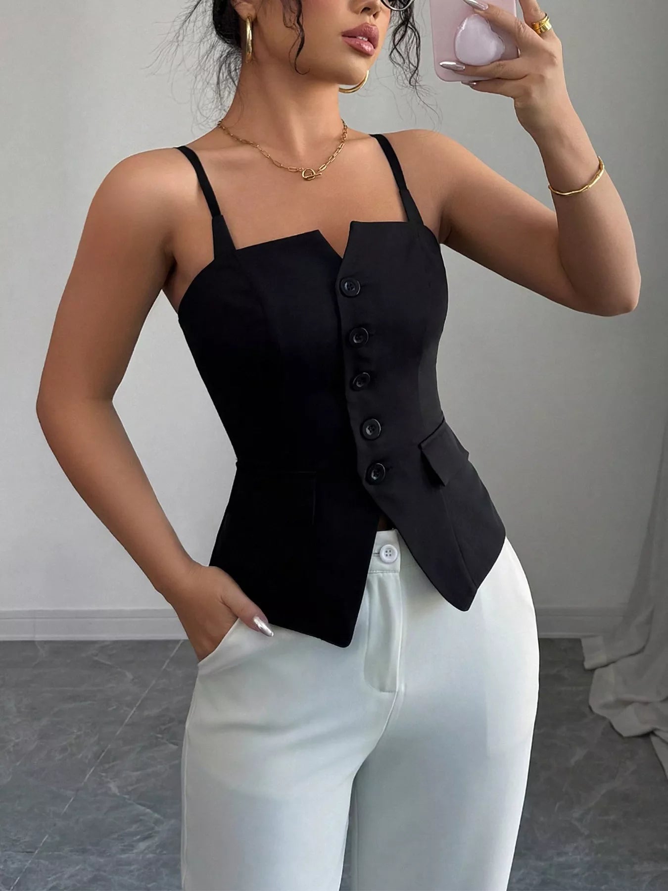 Button-Front Cami Top — women's cami Australia