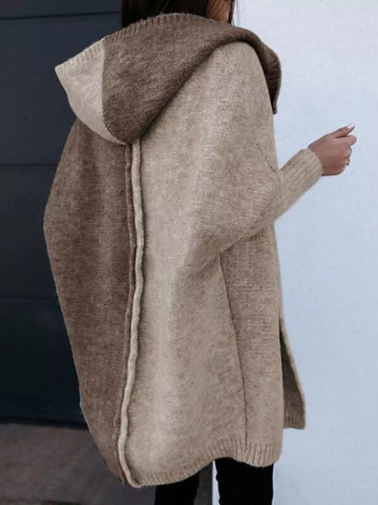 Women's Two-Tone Open Front Knit Hooded Cardigan — women's knit cardigan Australia