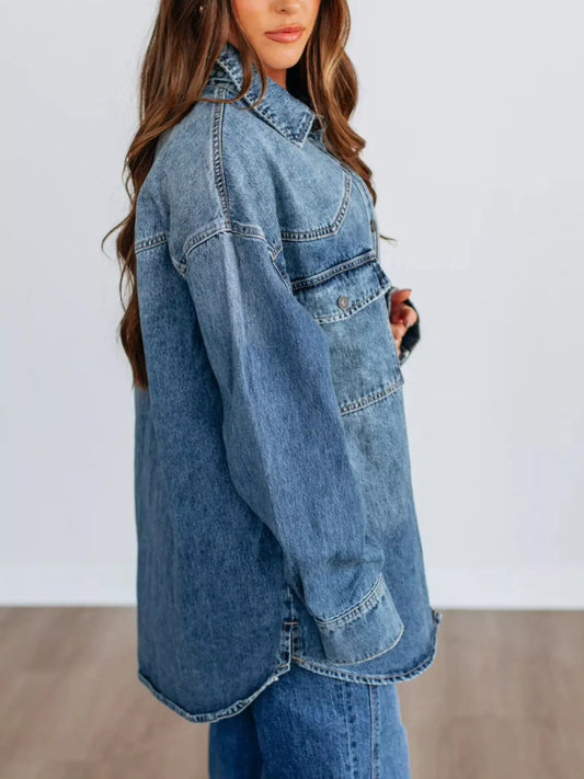Snap Down Dropped Shoulder Denim Jacket — women's jacket Australia