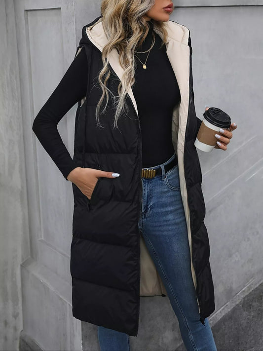 Longline Padded Hooded Vest Coat — women's coat Australia