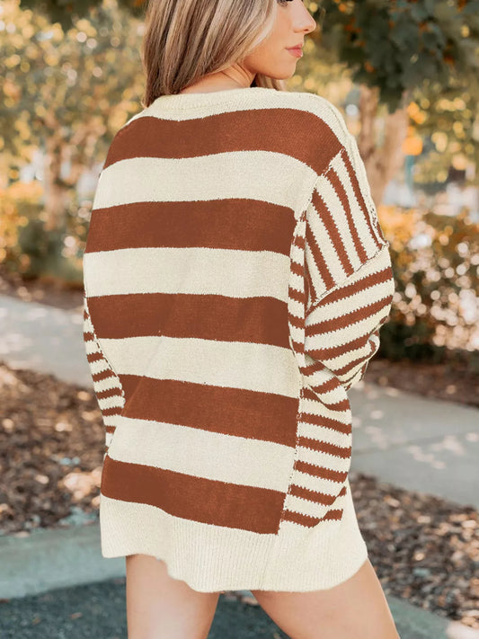 Women's Stripe Drop Shoulder Patchwork Baggy Sweater — women's knit sweater Australia