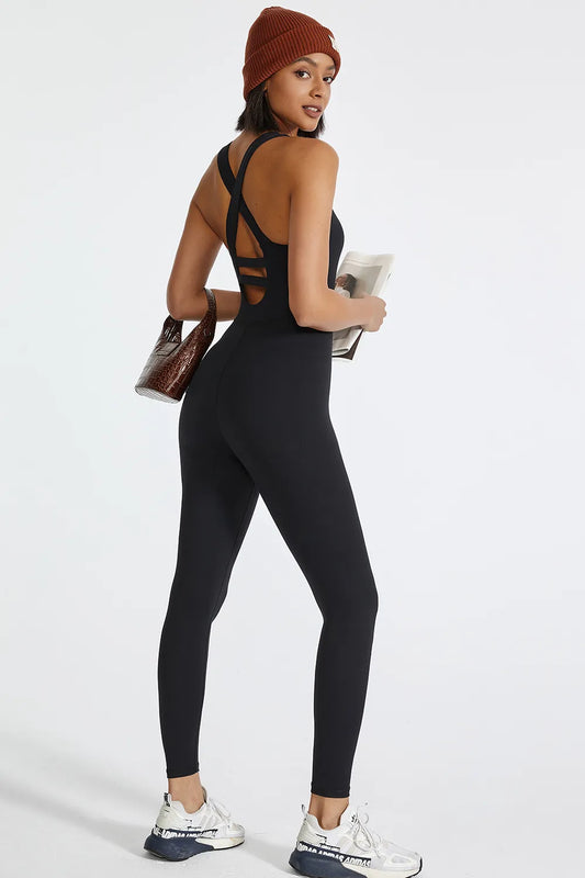 Women's Crisscross Back Wide Strap Active Jumpsuit — women's gym jumpsuit Australia