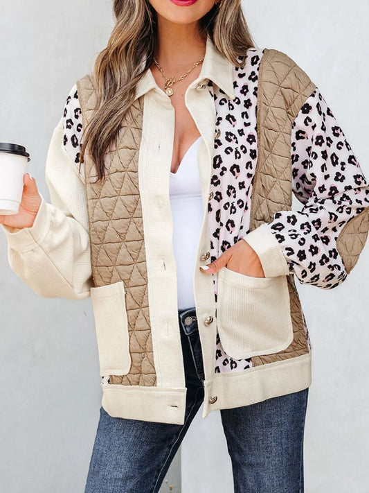 Leopard Waffle Quilted Patchwork Button Front Jacket β women's jacket Australia
