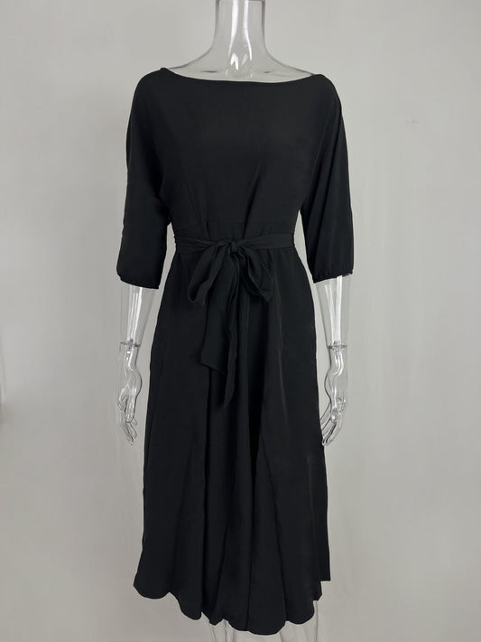 Boat Neck Tie Waist Midi Dress — women's casual dress Australia