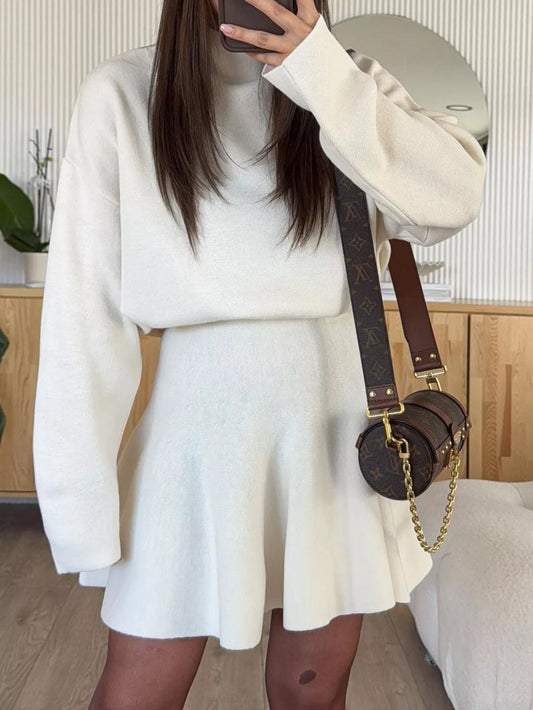 Women's Turtleneck Dropped Shoulder Sweater and Skirt Set — women's knit sweater set Australia