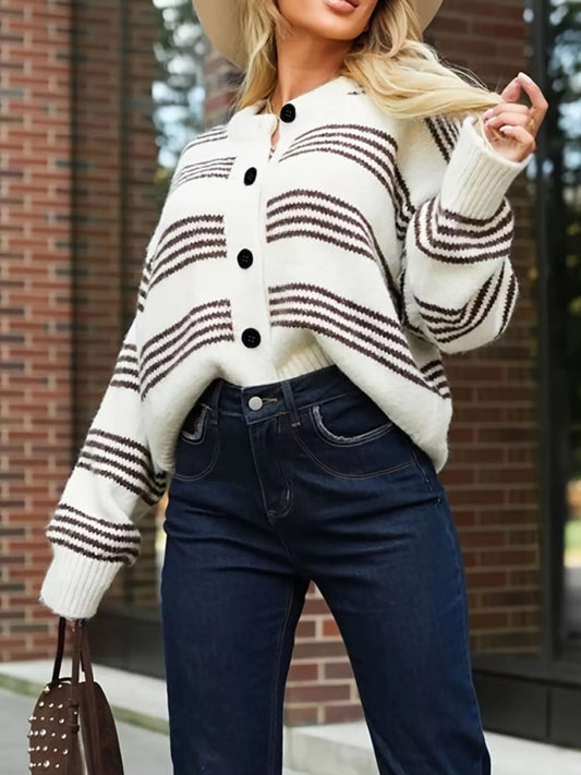 Women's Striped Button-Down Knit Cardigan — women's knitwear Australia