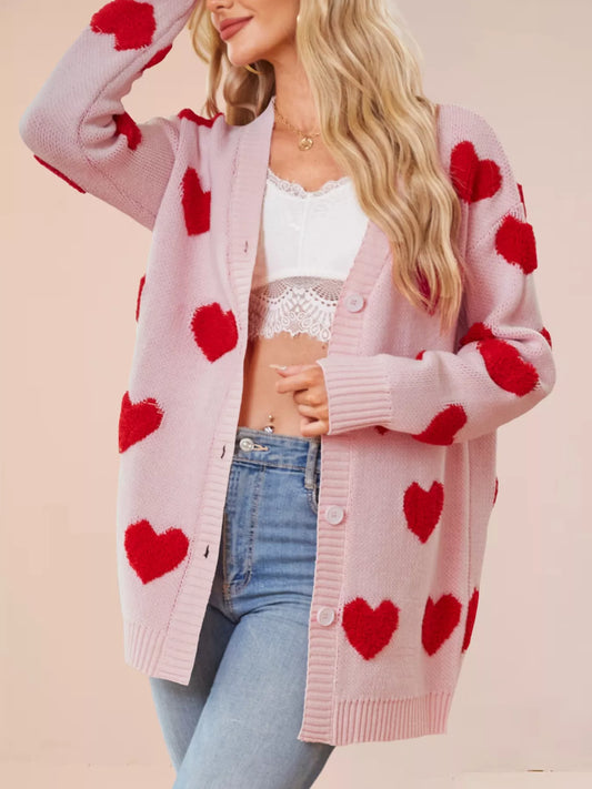 Women's Heart Pattern Knit Button-Up Cardigan — women's knitwear Australia
