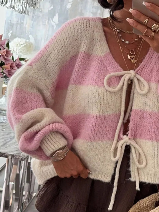 Women's Striped Tie-Front Knit Cardigan — women's knit cardigan Australia
