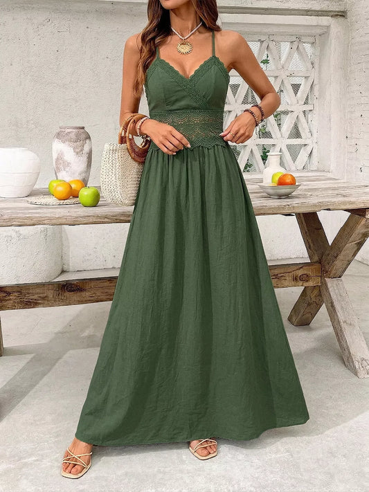 Lace Trim Spaghetti Strap Maxi Dress — women's casual dress Australia