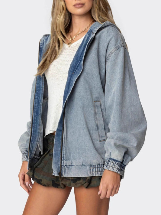 Hooded Oversized Zip Up Denim Jacket — women's jacket Australia