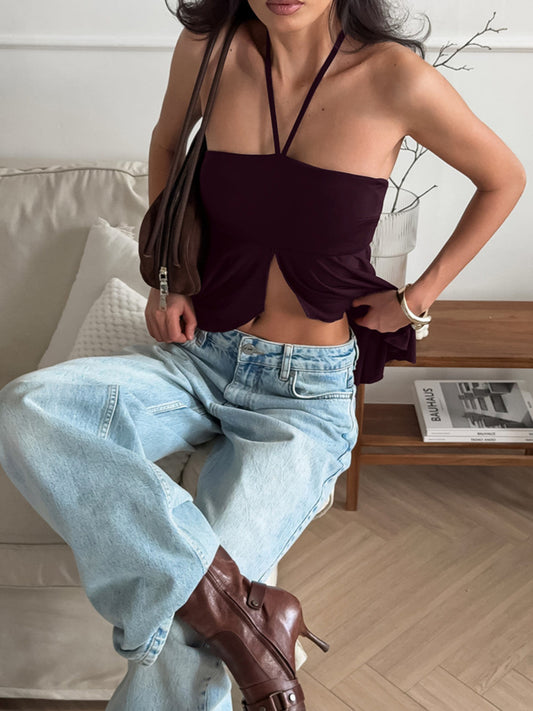 Halter Neck Asymmetrical Hem Cami β women's cami Australia