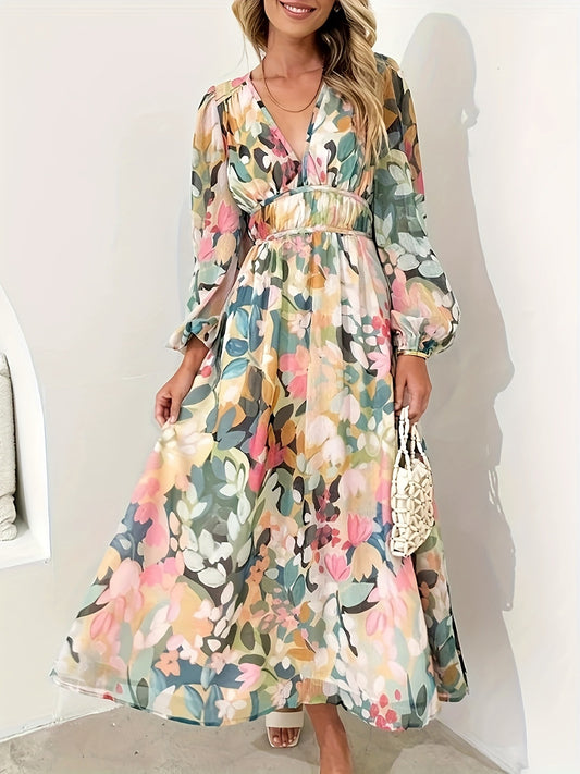 Floral Print Long Sleeve Midi Dress — women's casual dress Australia
