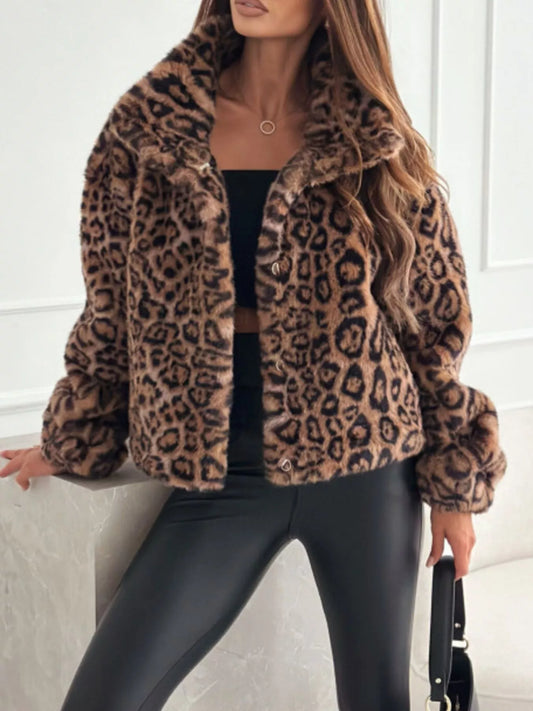 Leopard Faux Fur Cropped Jacket — women's jacket Australia