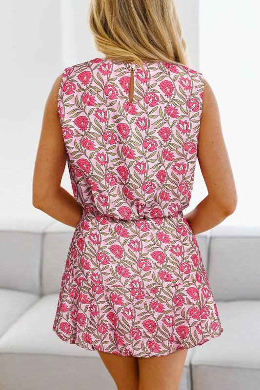 Floral Print Cropped Tank and Mini Skirt Set — women's co-ord set Australia