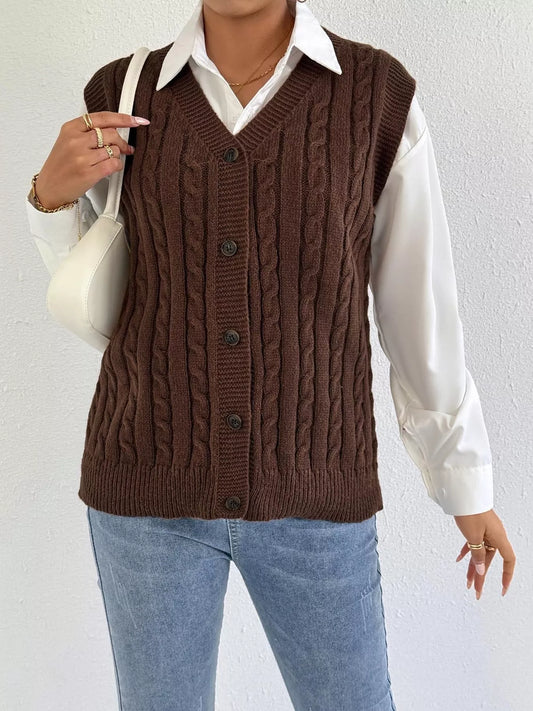 Women's Cable-Knit Button-Up Sweater Vest — women's knit sweater Australia