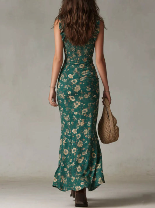 Full Size Floral Smocked Ruffle High-Low Maxi Dress Plus Size — women's maxi dress Australia
