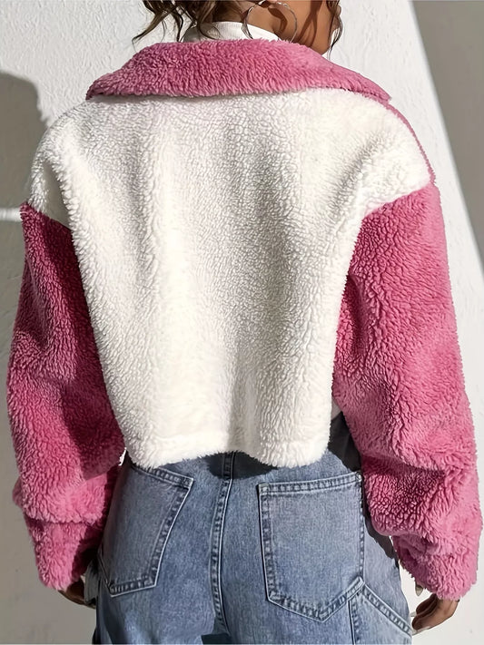 Two-Tone Plush Cropped Jacket — women's jacket Australia