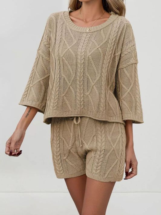 Women's Cable Knit Round Neck Top and Shorts Sweater Set — women's knitwear Australia