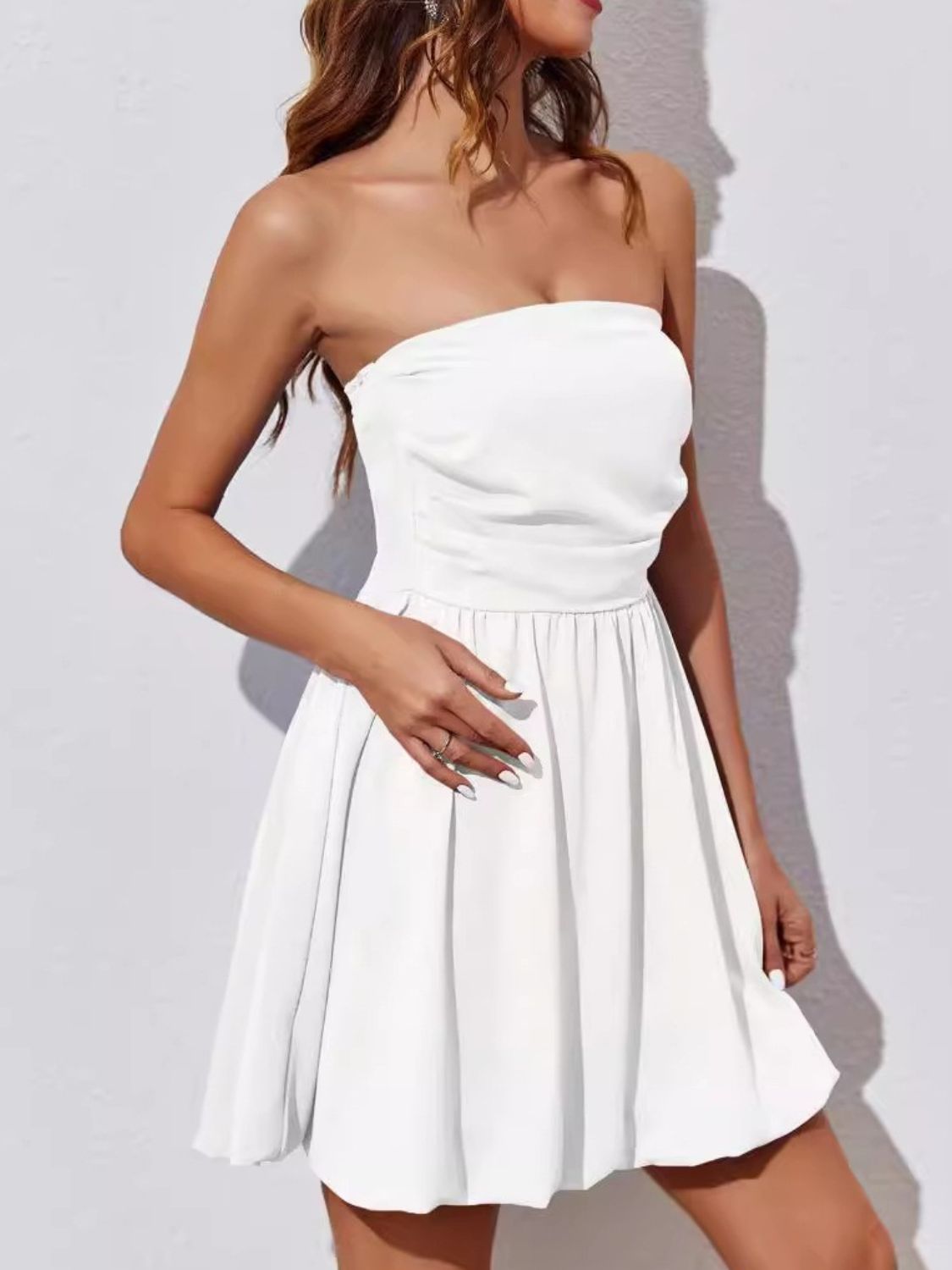 White Ruched Tube Mini Dress