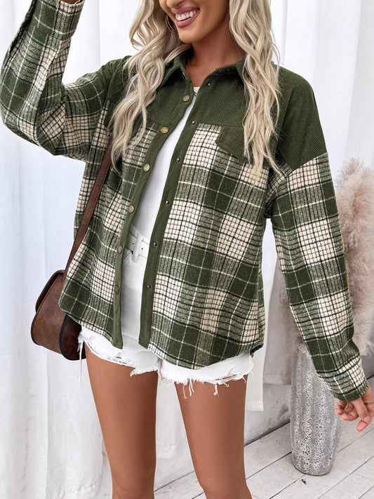 Plaid Button Up Long Sleeve Shacket — women's outerwear Australia