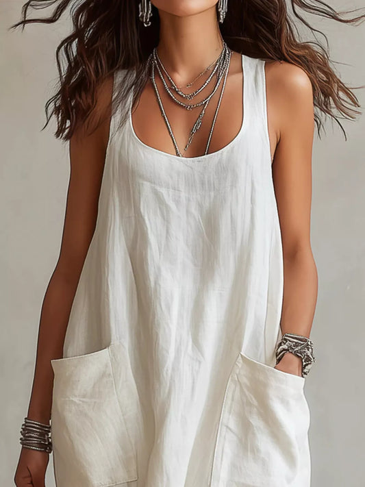 Scoop Neck Sleeveless Maxi Dress with Pockets — women's maxi dress Australia