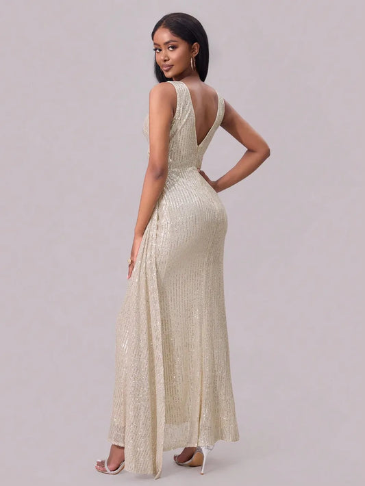 Women's Slit Sequin Surplice Sleeveless Maxi Dress — Chic and Unique AU