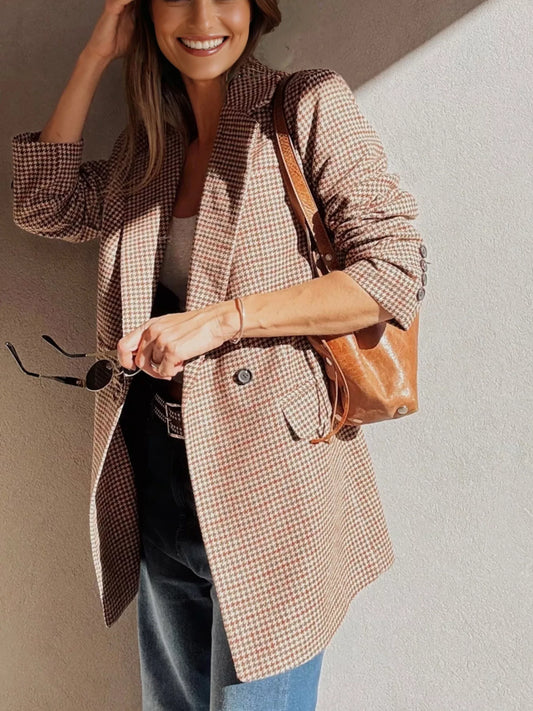 Houndstooth Lapel Collar Blazer — women's blazer Australia