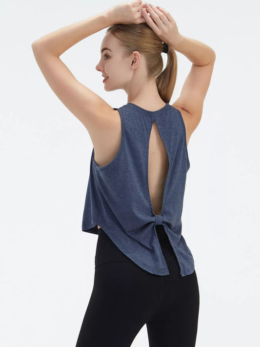 Cutout Back Round Neck Active Tank — women's activewear Australia