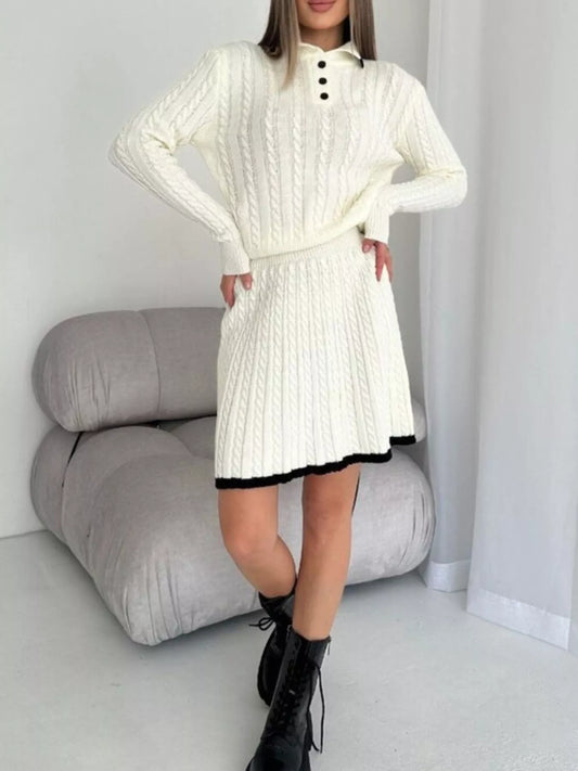 Women's Cable Knit Long Sleeve Top and Skirt Sweater Set — women's knit sweater set Australia