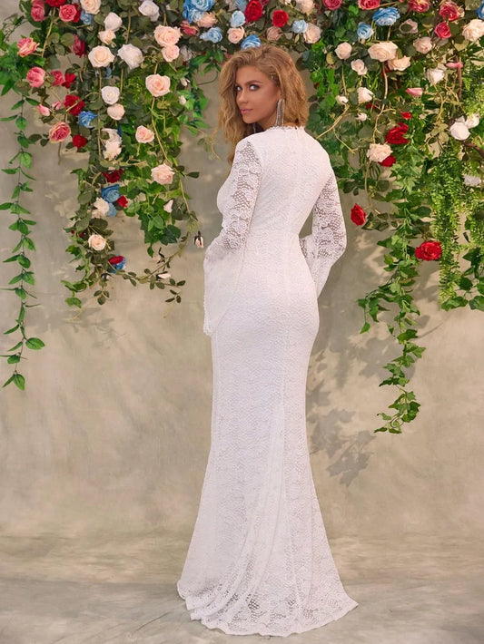Women's Lace Surplice Flare Sleeve Maxi Dress — Chic and Unique AU