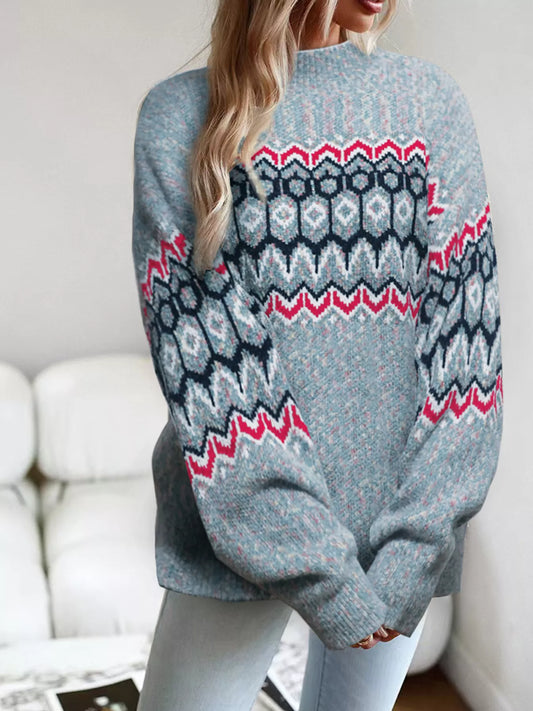 Women's Geometric Pattern Long Sleeve Sweater — women's knit sweater Australia