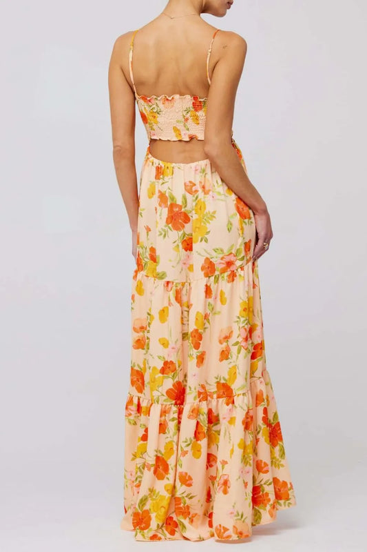 Floral Print Tie Front Tiered Maxi Dress — women's maxi dress Australia