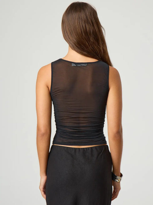 Ruched Sheer Round Neck Tank β women's tank top Australia