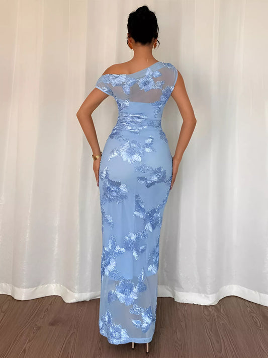 Embroidered One Shoulder Maxi Dress — evening dress Australia