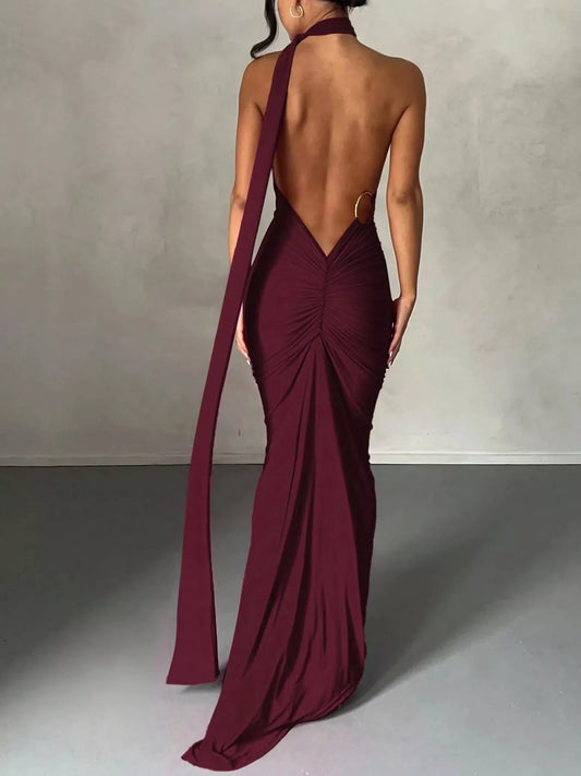 Backless One-Shoulder Ruched Bodycon Maxi Dress — women's maxi dress Australia