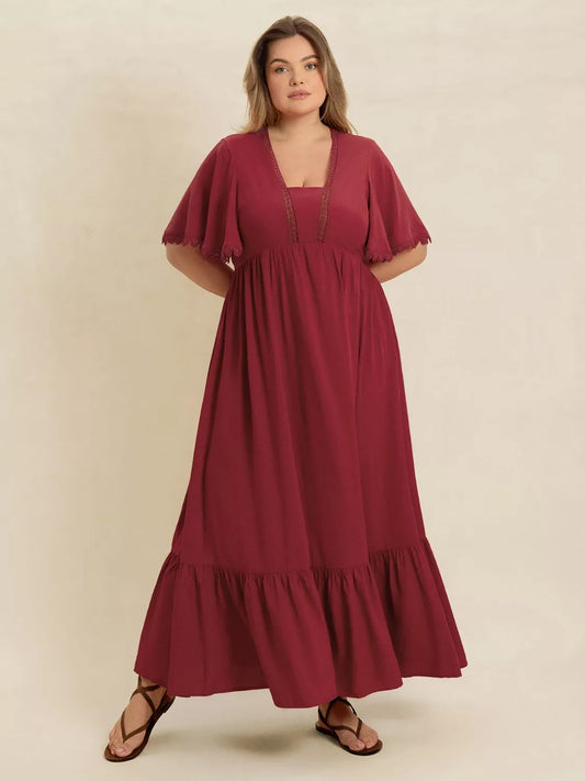 Plus Size Lace Detail Flutter Sleeve Maxi Dress — women's maxi dress Australia